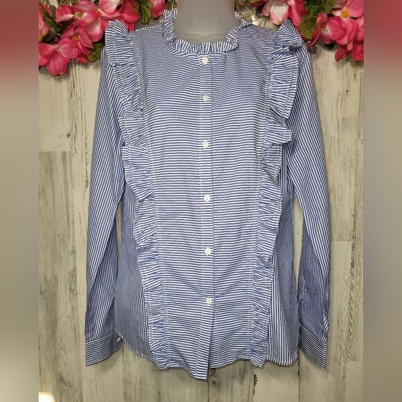 Avec Les Filles Ruffled Button Up Long Sleeve Shirt NWT - Picture 3 of 12
